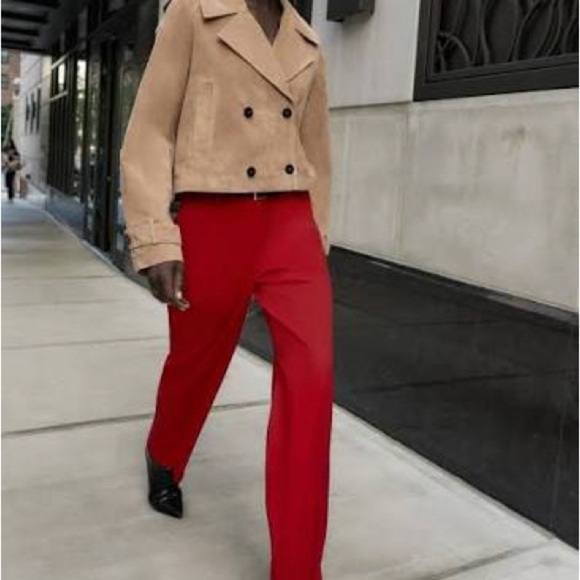 Zara Pants - Zara Red Straight-Leg Trousers